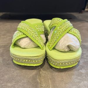 Avon beaded slip on sandals. Lime green color.
